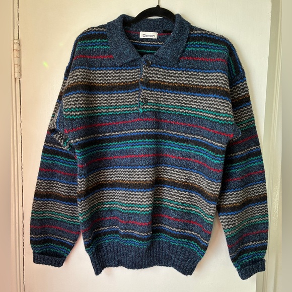 Vintage Other - Vintage 90s Striped Wool Dad Sweater Large
